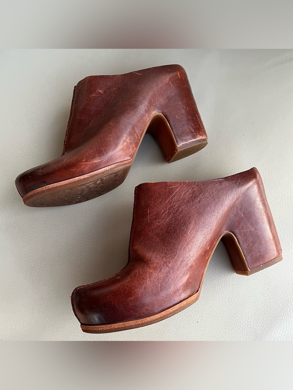 Kork Ease Sagano Heeled Clog Mules Brown Leather 4" Heel 9M